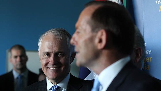 The Coalition's communications spokesman Malcolm Turnbull and Opposition leader Tony Abbott at St Vincent's Hospital in Sydney on Thursday.