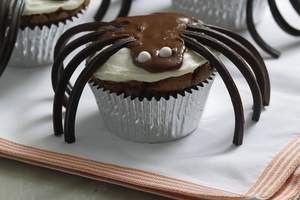 Chocolate spider cupcakes.