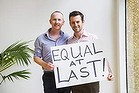 Nathan Thomas and Maikol Nobrega from Sydney at the ACT Legislative Assembly after its bill was passed.
Photo: Rohan Thomson/ The Canberra Times