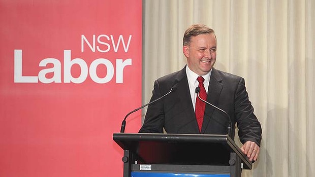 Anthony Albanese at first leadership debate before party members at UTS, Sydney.