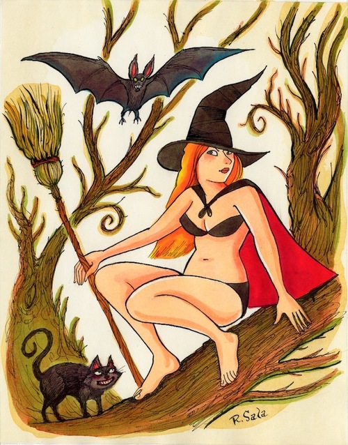 richardsala:

"Pretty Spooky" ~ A series for Halloween 2013 ~ by Richard Sala
#7 - The Bat and The Cat

Richard Sala's cute witch series, round 3