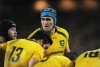 Australian captain James Horwill (C) speaks to players against the British and Irish Lions. 