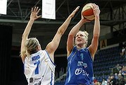 Sydney Flames player Lauren King and Canberra Capitals player Abby Bishop.