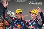 Craig Lowndes (right) and Warren Luff celebrate after their win on Saturday.