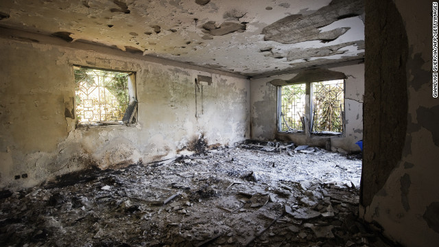 The damage inside the burnt U.S. Consulate in Benghazi on September 13.