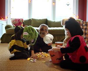 Sharing Halloween Candy, trick or treat, costumes, kids, children, october, home