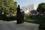 In this Oct. 9, 2009, file photo, President Barack Obama makes remarks about him being awarded the Nobel Peace Prize in the Rose Garden of the White House in Washington. He's the Nobel Peace Prize winner who just ordered 30,000 more troops to war. He's the laureate who says he doesn't deserve the award. He's not quite 11 months on the job and already in the company of Mother Teresa and the Dalai Lama.