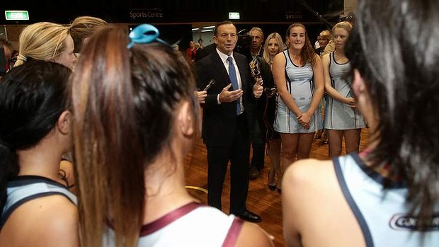 Opposition leader Tony Abbott visits the Sydney Olympic Park on Thursday.