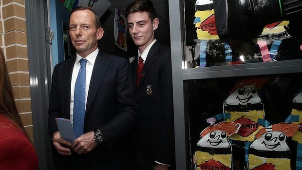 Opposition leader Tony Abbott visits the Penrith Christian School in Sydney on Thursday.