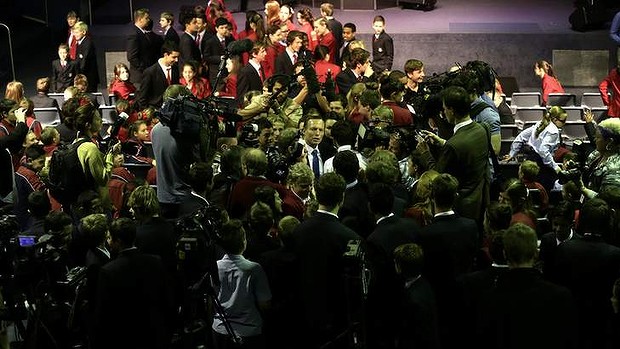 Opposition leader Tony Abbott visits the Penrith Christian School in Sydney on Thursday.