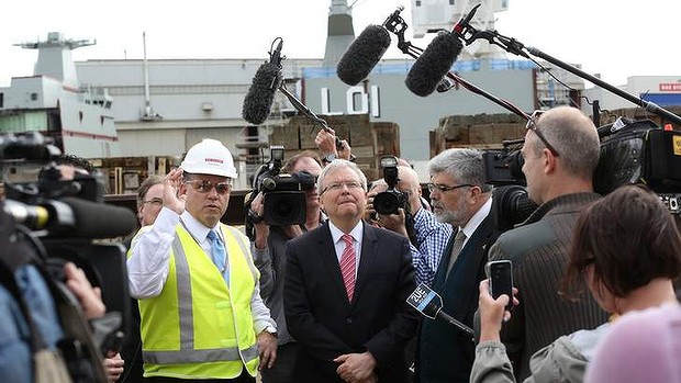 Labor leader Kevin Rudd at the Williamstown ship yards in Melbourne on Thursday.