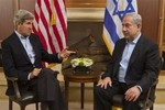 U.S. Secretary of State John Kerry, left, meets with Israeli Prime Minister Benjamin Netanyahu in Jerusalem on Thursday, June 27, 2013.