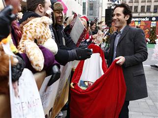 Paul Rudd greets fans on the plaza during TODAY's annual Toy Drive.