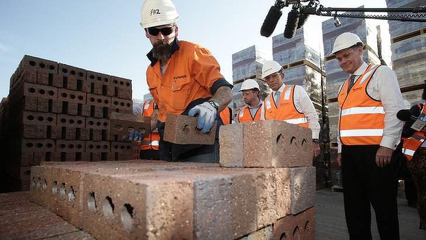 Coalition leader Tony Abbott tours a brickworks in Longford, Tasmania, on Tuesday.