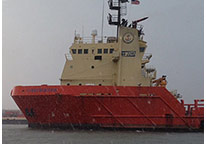 Image: The C-Retriever, a US-flagged oil supply vessel that was attacked off Nigeria's coast last month, is seen in Nigeria's Ogu Creek last Thursday (© NBC News) 