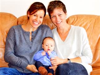 Jenna Wolfe and Stephanie Gosk with baby Harper