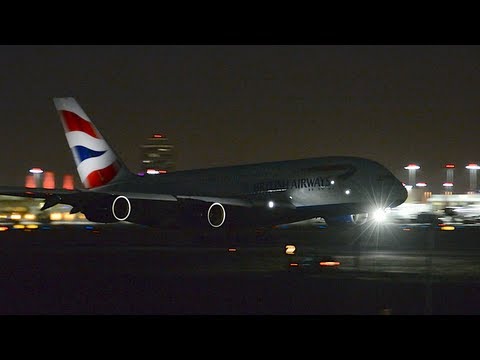 BRITISH AIRWAYS AIRBUS A380-800 [G-XLEA] INAUGURAL FLIGHT INTO LAX WITH WATER CANNON SALUTE!!!