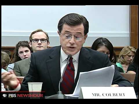 Colbert stays in character at congressional hearing