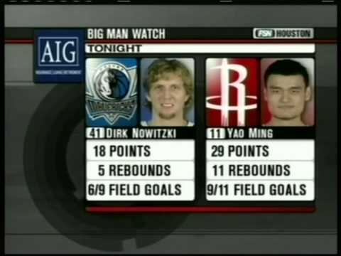 Dirk Nowitzki 30 pts,11 reb vs Yao Ming 36 pts,12 reb,season 2005/06 mavs vs rockets