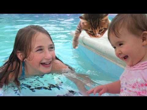 Kids in The Swimming Pool - Girls and Dad Reality VLOG Video