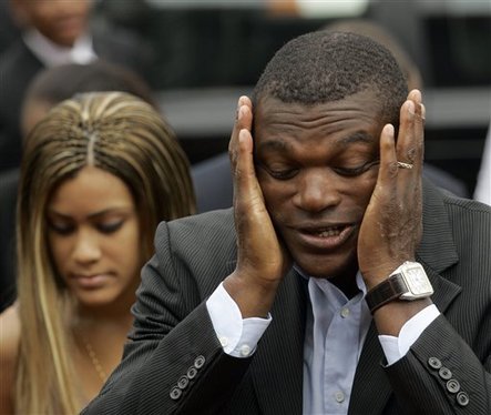 Former French soccer star Marcel Desailly arrives for the preliminary draw for the 2010 Soccer World Cup at the ICC in Durban, South Africa, Sunday, Nov. 25, 2007. Durban, South Africa., Sunday, Nov. 25, 2007.