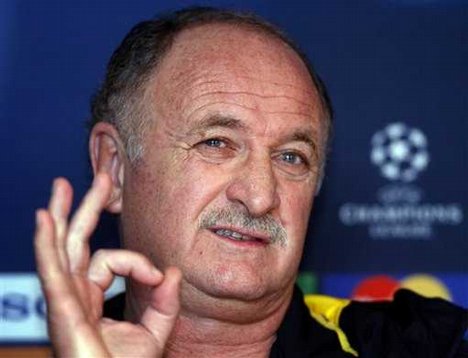 Chelsea manager Luiz Felipe Scolari gestures during a press conference at Stamford Bridge, London, one day ahead of their Group A Champions League game against Romanian side CFR Cluj soccer match. Chelsea said Monday Feb. 9, 2009 it has fired manager Luiz Felipe Scolari.