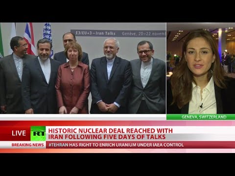 The P5+1 world powers and Iran have struck a historic deal on Tehran\'s nuclear program at talks in Geneva. Ministers overcame the last remaining hurdles to reach an interim agreement, despite strong pressure from Israel and lobby groups. READ MORE: http://on.rt.com/8lwv5u

RT LIVE http://rt.com/on-air

Subscribe to RT! http://www.youtube.com/subscription_center?add_user=RussiaToday

Like us on Facebook http://www.facebook.com/RTnews
Follow us on Twitter http://twitter.com/RT_com
Follow us on Instagram http://instagram.com/rt
Follow us on Google+ http://plus.google.com/+RT

RT (Russia Today) is a global news network broadcasting from Moscow and Washington studios. RT is the first news channel to break the 1 billion YouTube views benchmark.