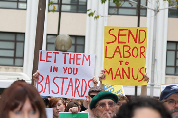 Sydney, 20 July 2013: Protestors in Sydney join others all around the country in the first defiant response to Kevin Rudd’s announcement of his cruel and racist “PNG Solution.”