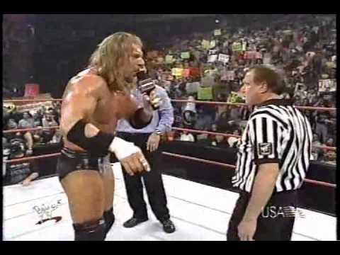 Triple H Confronts Earl Hebner/Chris Jericho After losing title WWF RAW 4/17/2000