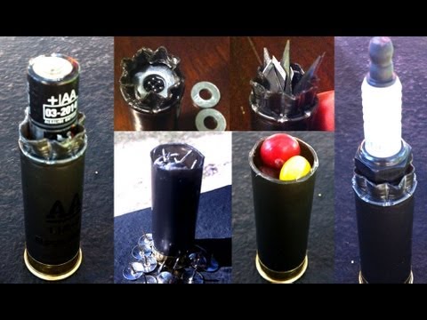 Custom Homemade Shotgun Shells 2 (Razors, Spark Plug, Live .22 ammo, batteries)