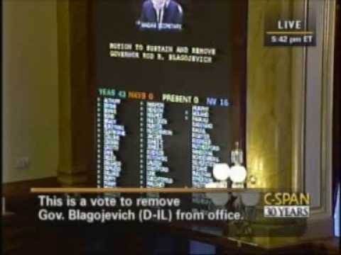 The Illinois House of Representatives impeach Governor Rod Blagojevich (D)