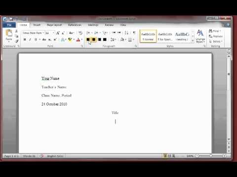 MLA Format  Word 2010