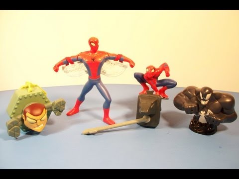 2009 THE SPECTACULAR SPIDER-MAN ANIMATED SERIES SET OF 4 BURGER KING KID'S MEAL TOY'S VIDEO REVIEW