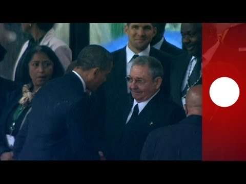 U.S. President Barack Obama shook the hand of Cuban President Raul Castro at a memorial for Nelson Mandela on Tuesday, a rare gesture between the leaders of two nations at loggerheads for more than half a century.

With Mandela\'s message of reconciliation hanging over the ceremony, Castro smiled as Obama shook his hand on the way to the podium to make a rousing speech in memory of the former South African president, one of the world\'s greatest peacemakers, who died on Thursday aged 95.

The U.S. and Cuba have recently taken small steps toward rapprochement, raising hopes the two nations could be on the verge of a breakthrough in relations. But skeptics caution that the two countries have shown signs of a thaw in the past, only to fall back into old recriminations.

\