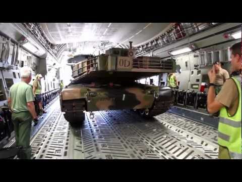 Army M1A1 Abrams airlifted in an Air Force C-17A