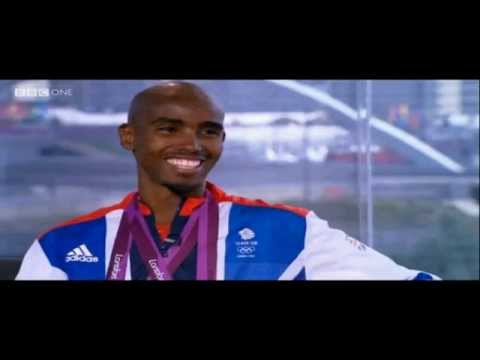 Mo Farah speaks to the BBC following his 5000m win 2012 London Olympics