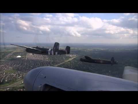 Avro Lancaster from on board the Mosquito. HD.