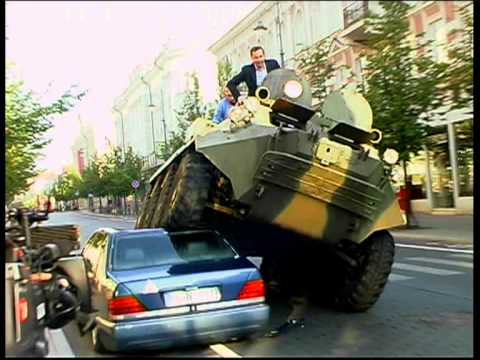 Vilnius Mayor A.Zuokas Fights Illegally Parked Cars with Tank