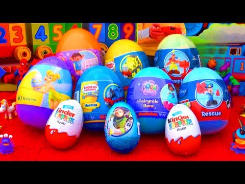 10 Surprise Eggs Unboxing Kinder Surprise Toy Story Disney Mickey Mouse Thomas Tank Dora Easter Eggs