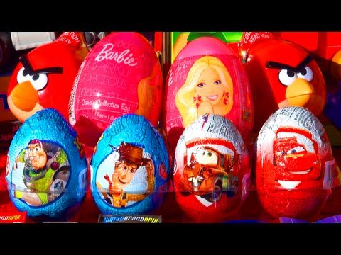 8 Surprise Eggs Unboxing Toy Story Disney Pixar Cars 2 Angry Birds Barbie Eggs like Kinder Surprise