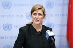 File - Samantha Power, United States Permanent Representative to the UN, briefs correspondents following the Security Council’s closed-door session on the Syrian chemical weapons programme