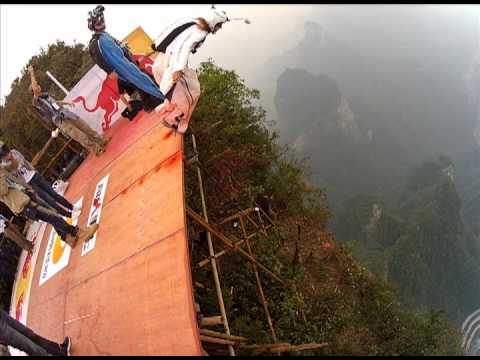 Wingsuit Red Bull event,base jumps off the dragon wall and Jeb flies through the hole