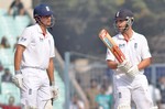 England Batsman Alastair Cook after Century on 3 Day 3rd Test Match against India  at Eden Garden in Kolkata on Friday 07 December 2012