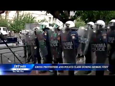 Greek protesters and police clash during Merkel visit