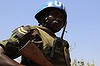 Volatile situation ... United Nations Mission in Sudan (UNAMIS) personnel guard South Sudanese people displaced by recent fighting in Jabel, on the outskirts of capital Juba.