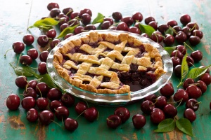 Curtis' cherry-amaretto pie with mixed berry ripple ice cream