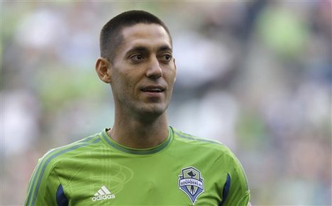 Clint Dempsey, captain of the U.S. National Soccer Team, is introduced as the newest member of the Seattle Sounders FC MLS soccer team, Saturday, Aug. 3, 2013, prior to a match between the Sounders and FC Dallas in Seattle. Dempsey previously played for Tottenham Hotspur in the English Premier League.