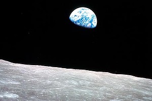 This NASA image obtained on April 22, 2009, Earth Day, shows the Earthrise over the moon made on Christmas Eve, December 24, 1968 from Apollo 8, the first manned mission to the moon, as it entered lunar orbit. 