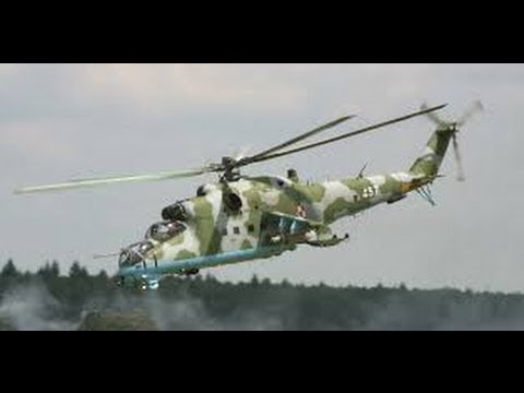 Russian Mi-24 Hind Helicopter with Camera shutter synchronized with helicopter blade.