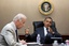 File - President Barack Obama and Vice President Joe Biden meet with his national security staff in the Situation Room of the White House, June 20, 2011.